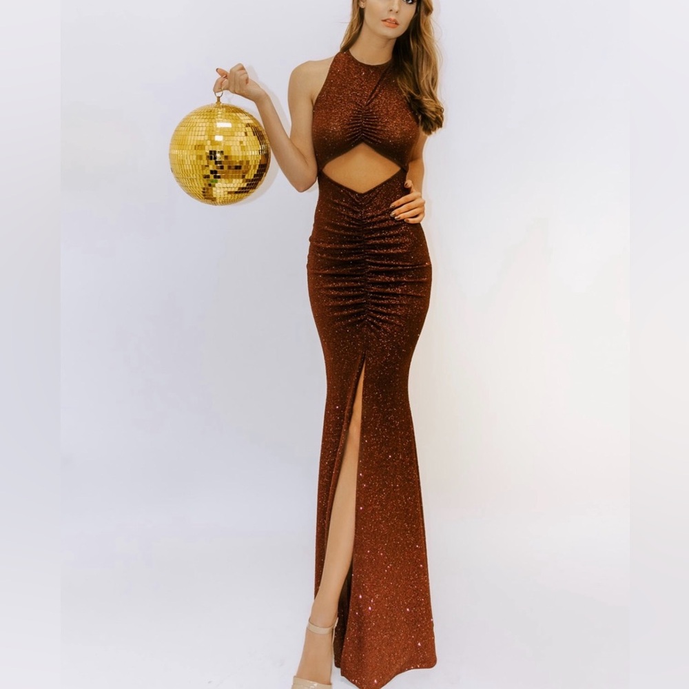 *NEW* Lux In Love Elegant Brown/Copper Sparkle Evening Gown